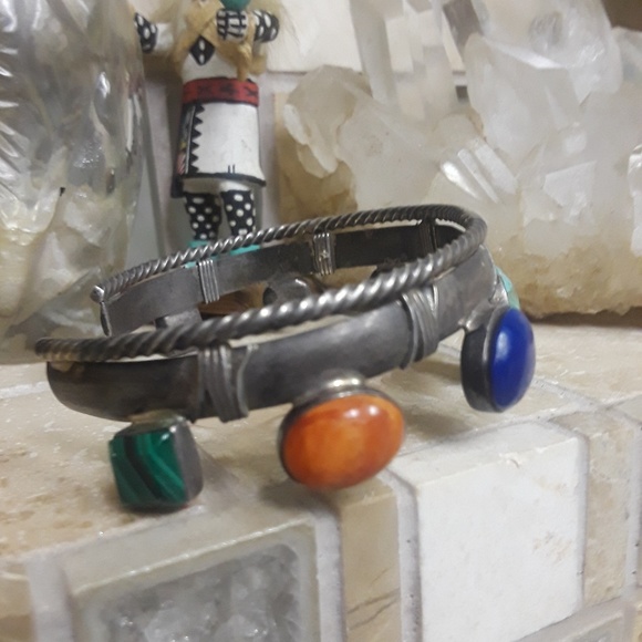 🚫SOLD🚫Vtg Sterling Multi Stone Cuff - Picture 3 of 7